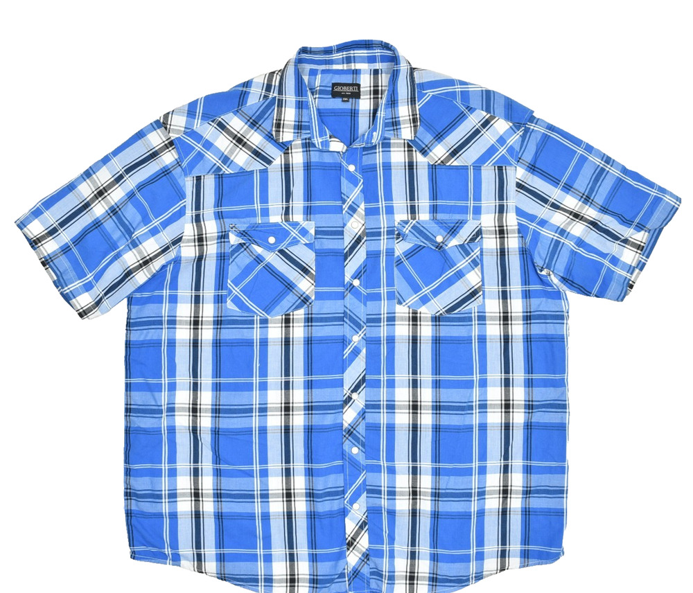 Gioberti Men's Blue Plaid Western Snap Shirt Big & Tall Size 2XL Short Sleeve